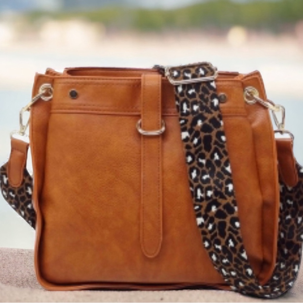 Leopard Strap Tan Leather Bag